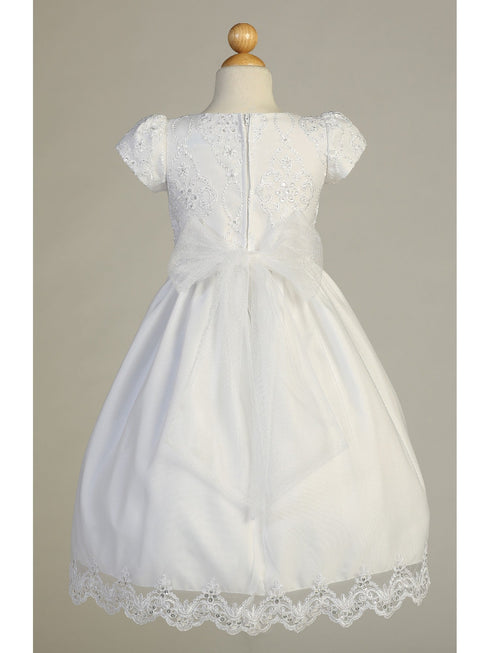 Big Girls White Short Sleeve Embroidered Lace Plus Size Communion Dress 10.5-16.5 - SophiasStyle.com